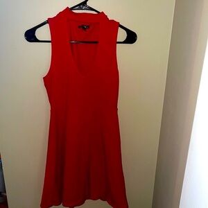 Express Red Fit & Flare Choker V Neck Stretchy Soft Flattering Dress Size Small